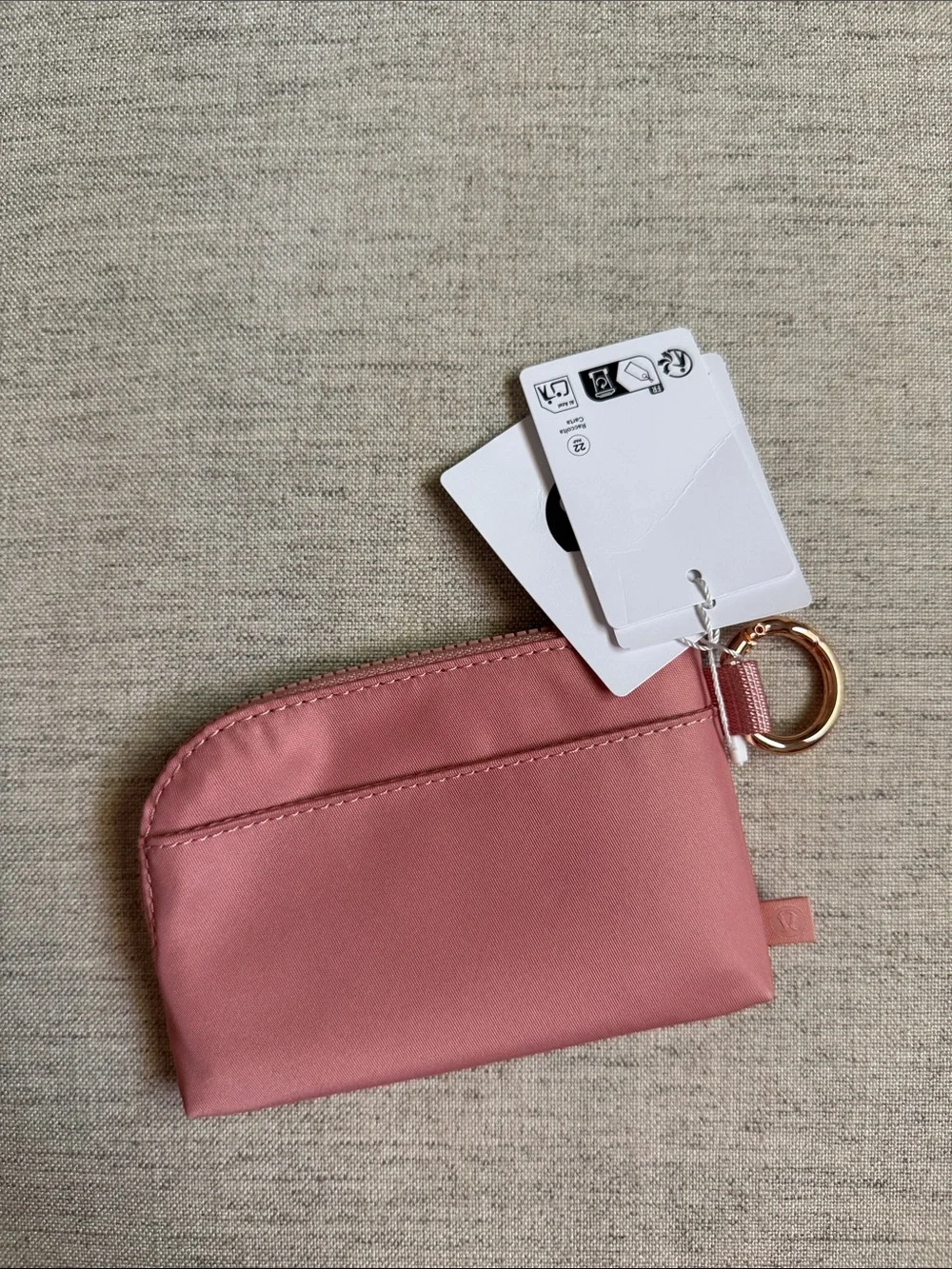 lululemon Clippable Card Pouch Rose Gold Pink Zip Key Pouch Wallet with Ring